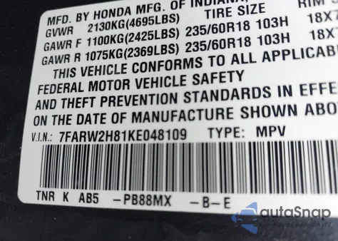 2019 Honda Cr-V Ex-L from USA, damaged, VIN 7FARW2H81KE048109